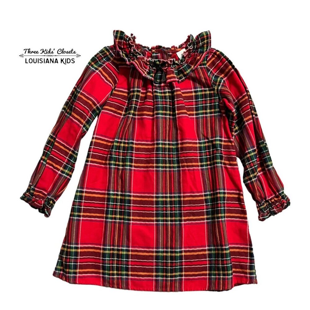 NEXT 6-7Y Red Plaid Ruffle Collar Dress